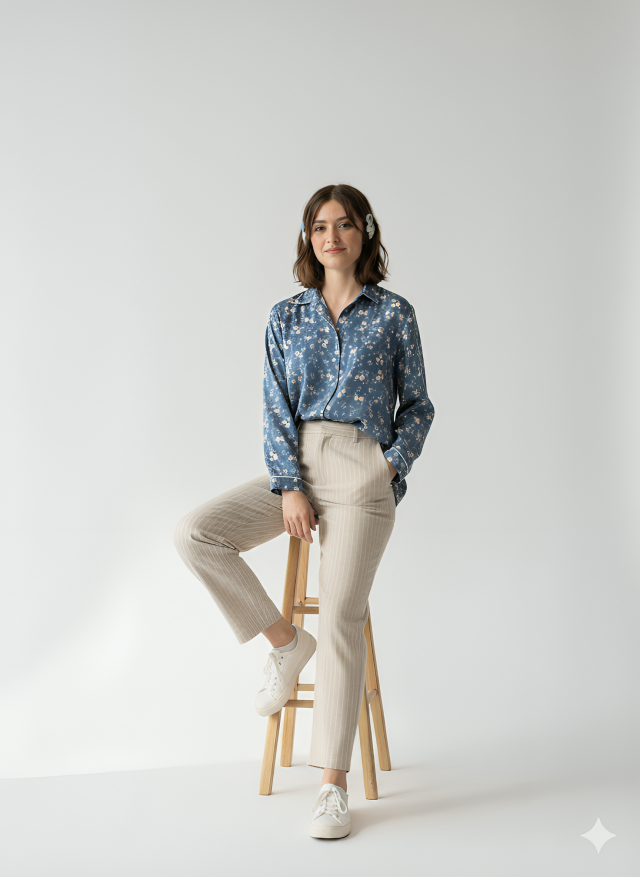 Women's Floral Print Long-Sleeve Button-Up Shirt