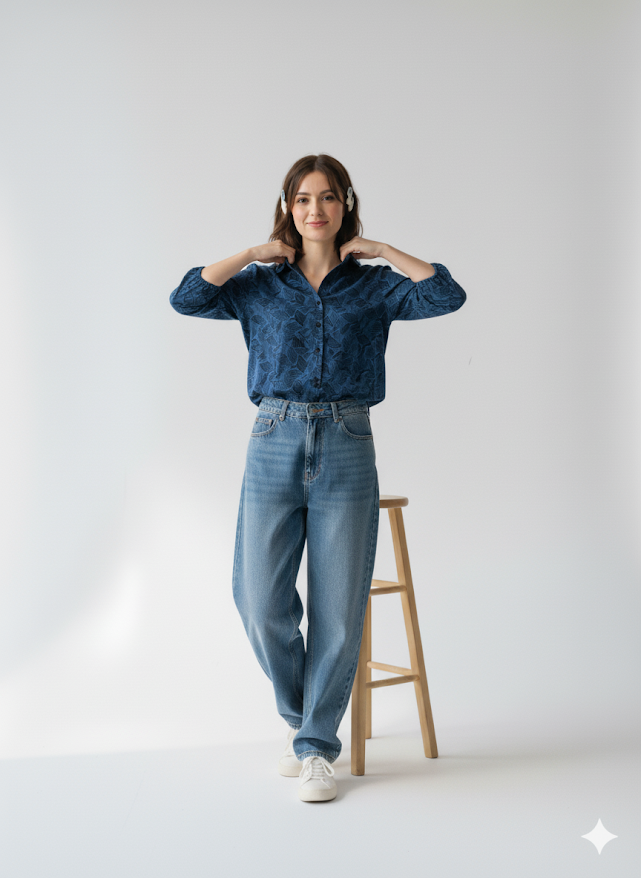 Liverpool Deep Blue Printed Button-Up Shirt