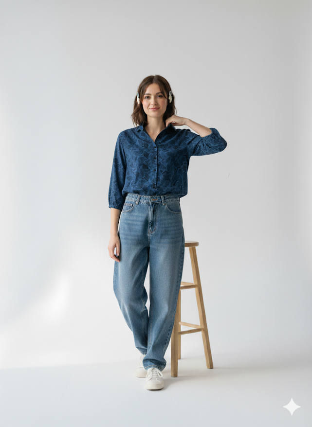 Liverpool Deep Blue Printed Button-Up Shirt
