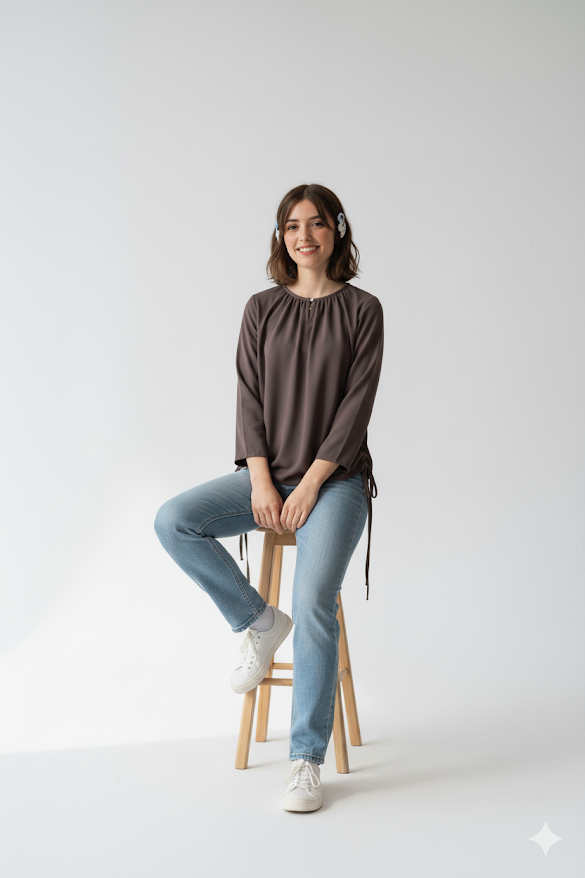 Women's Ruched Side Blouse with Adjustable Drawstrings