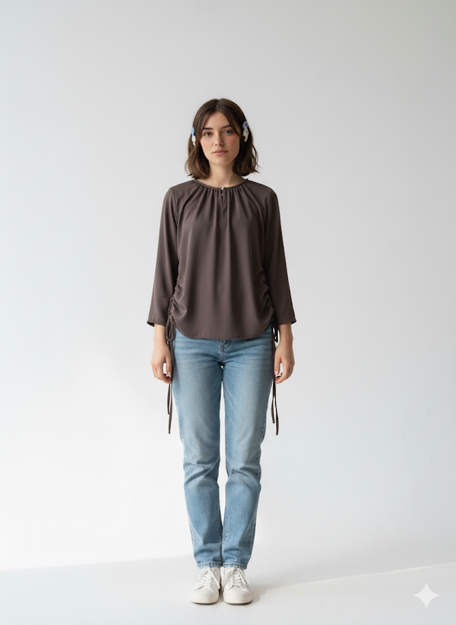 Women's Ruched Side Blouse with Adjustable Drawstrings