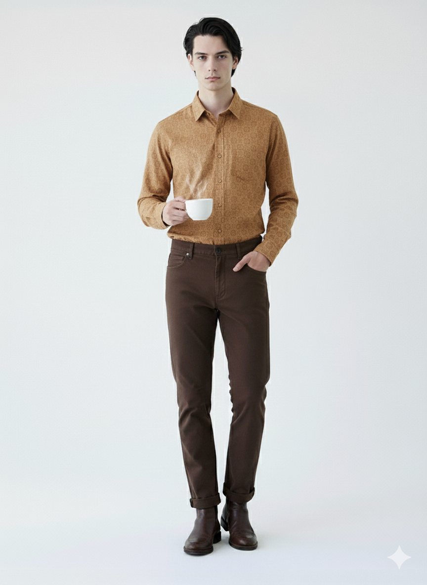 Brown Casual Cotton Shirt