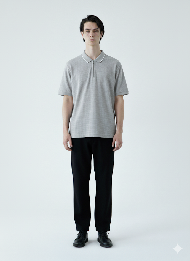 Men's Textured Zip-Collar Polo Shirt with Tipped Collar