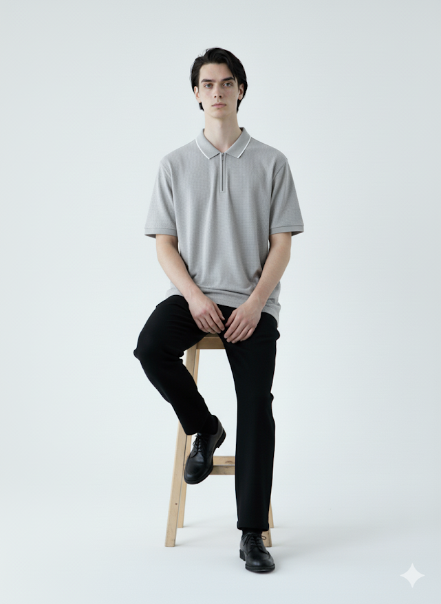 Men's Textured Zip-Collar Polo Shirt with Tipped Collar