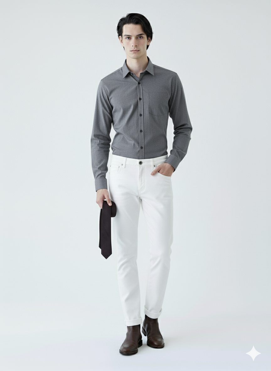 Grey Cotton Casual Shirt