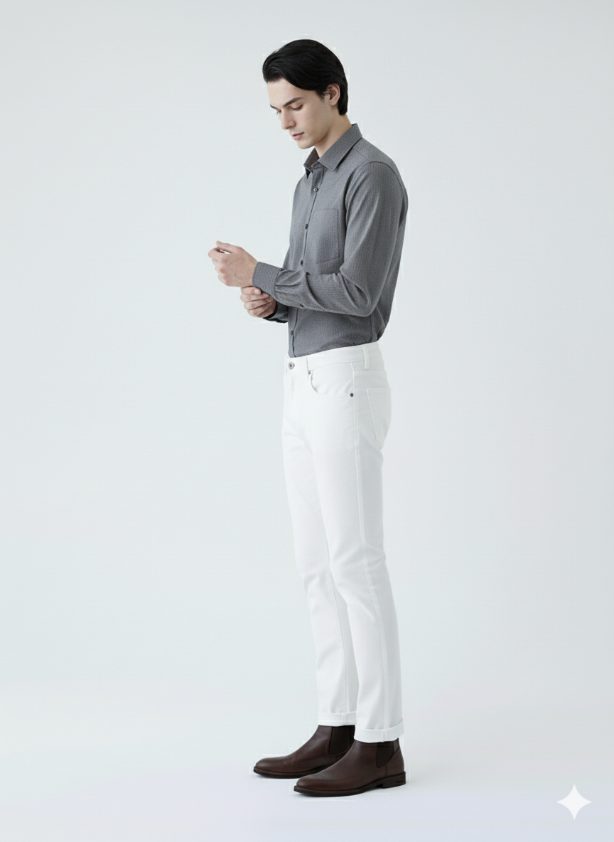 Grey Cotton Casual Shirt