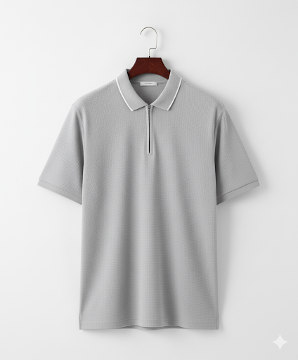 Men's Textured Zip-Collar Polo Shirt with Tipped Collar
